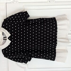 Adrianna Papell Blac and White Polka Dot Top With White Peplum &Peter Pan Collar